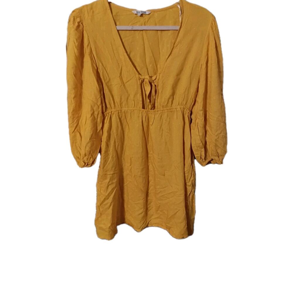 Blue Island Mustard Dress/ Tunic Top Eyelet Pockets Sz.Small Boho Hippie